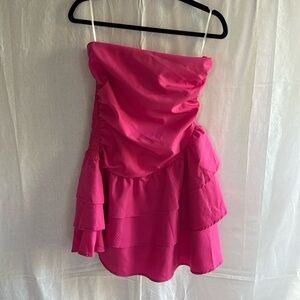 NWOT pinks strapless  dress with skirt ruffles size medium (4 or 6)